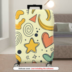 1-Piece Abstract Retro Colorful Star Heart Spiral Dot  Suitcase Luggage Cover, Stretch Protective Sleeve