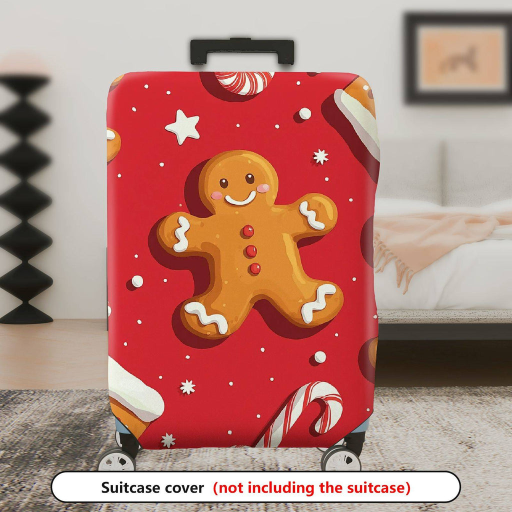 1-Piece Gingerbread Candy Cane Christmas Holiday Festive  Suitcase Luggage Cover, Stretch Protective Sleeve