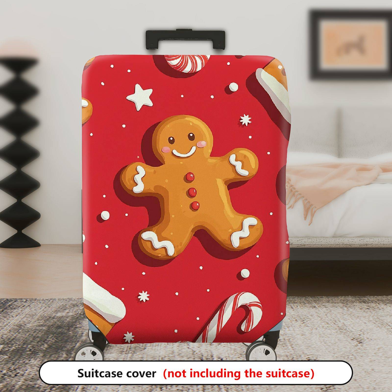 1-Piece Gingerbread Candy Cane Christmas Holiday Festive  Suitcase Luggage Cover, Stretch Protective Sleeve