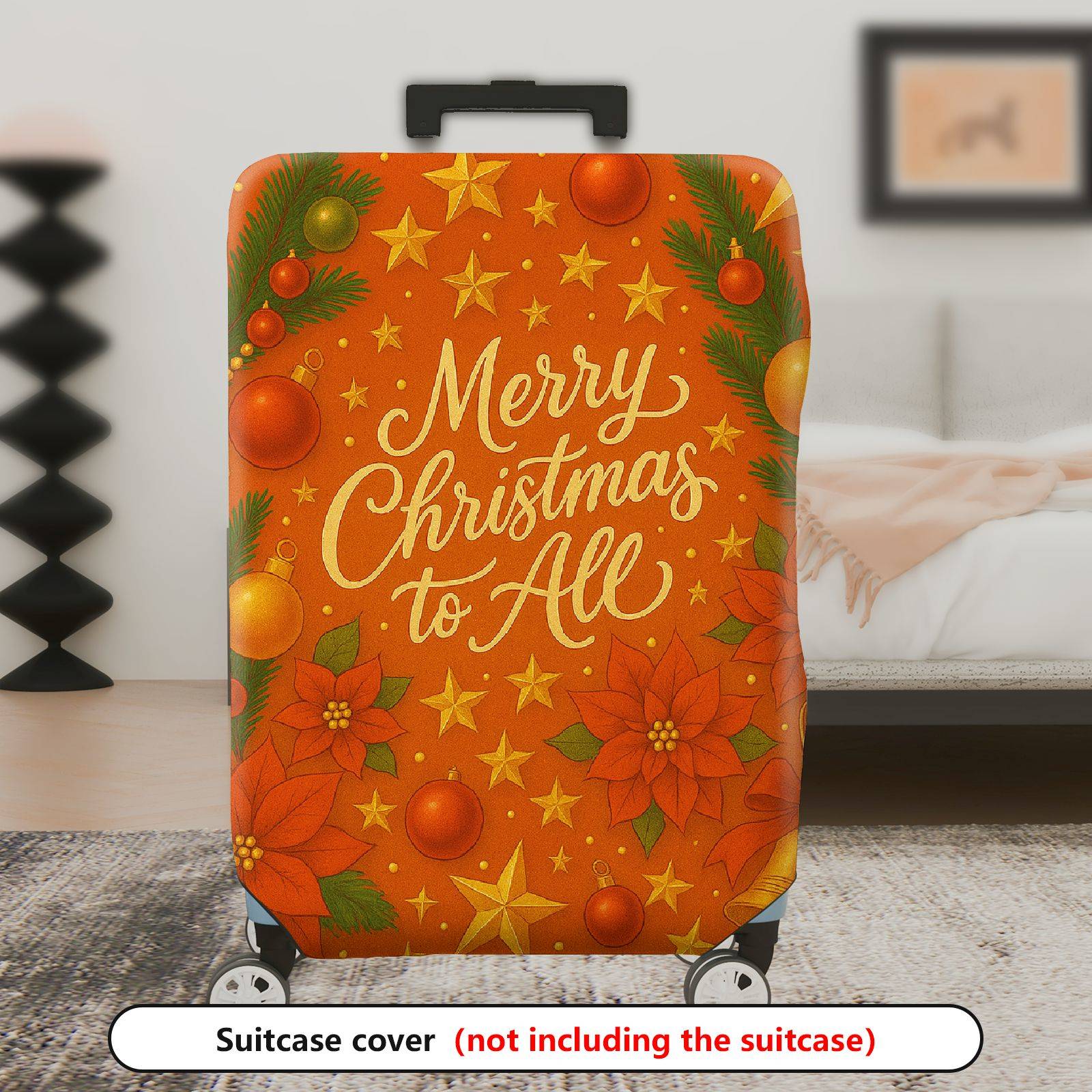1-Piece Merry Christmas Poinsettia Orange Holiday Winter  Suitcase Luggage Cover, Stretch Protective Sleeve