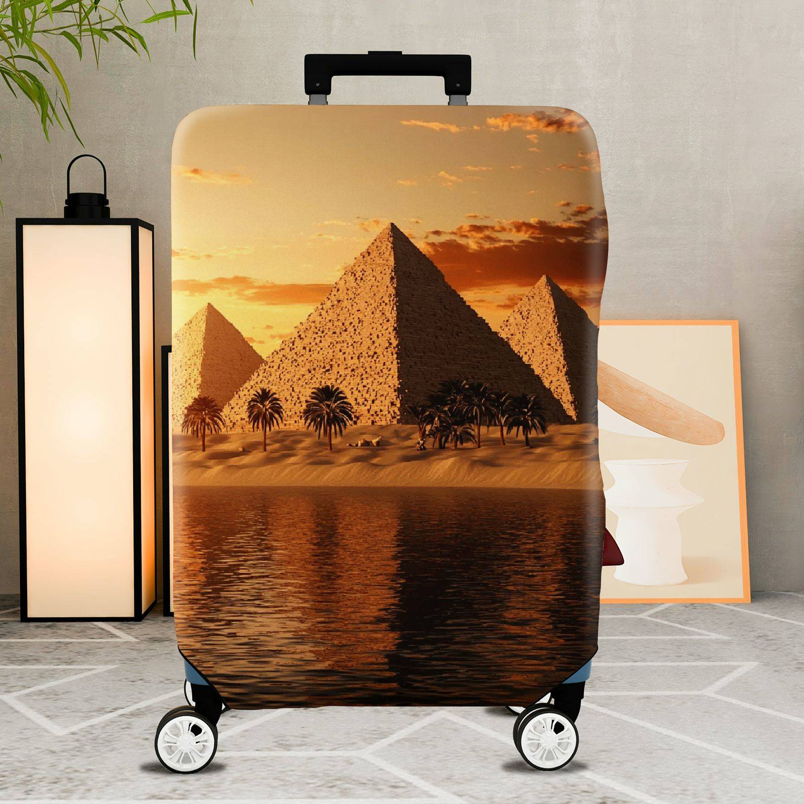 1-Piece Sunset Pyramid Desert Oasis Landscape Egypt Ancient  Suitcase Luggage Cover, Stretch Protective Sleeve