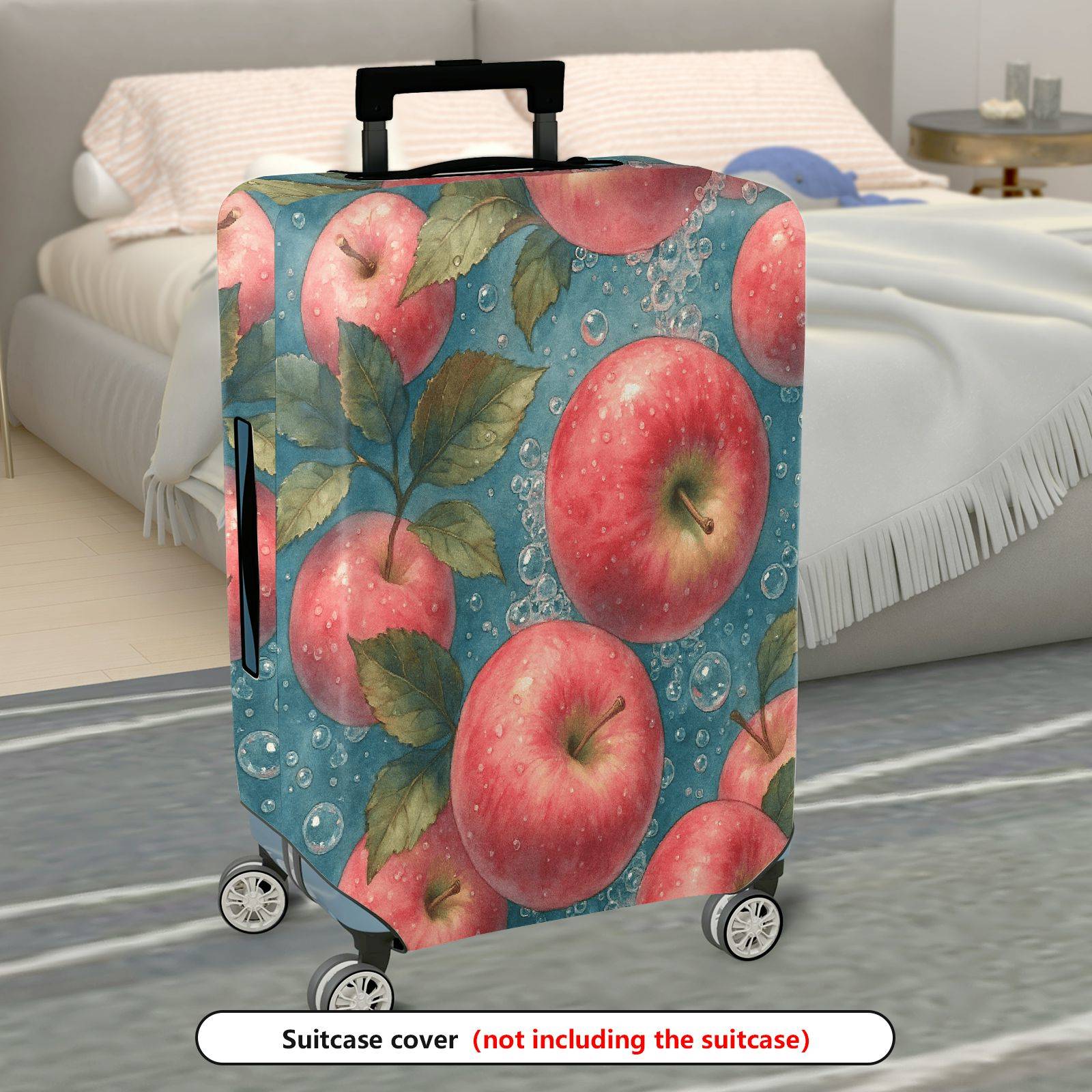 1-Piece Apple Fruit Bubble Blue Leaf Artistic Colorful  Suitcase Luggage Cover, Stretch Protective Sleeve