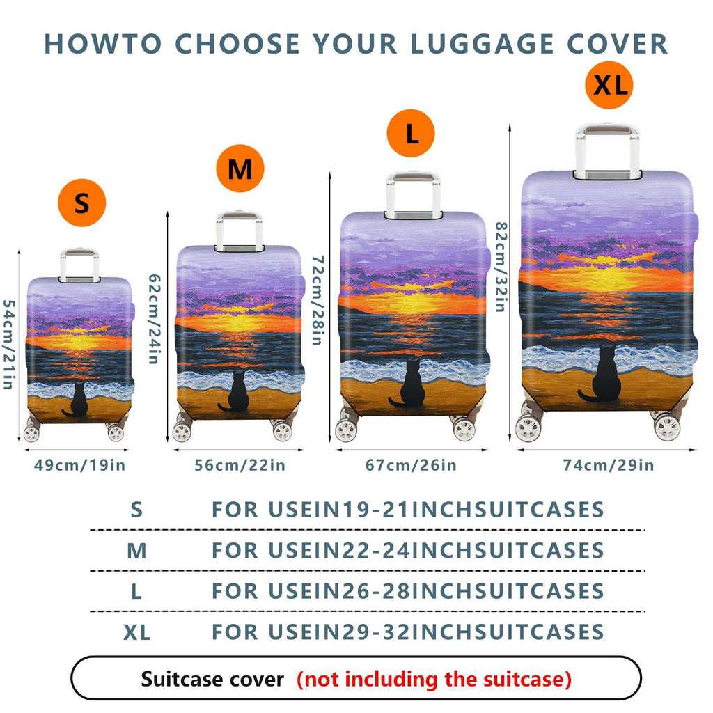 1-Piece Sunset Ocean Cat Beach Evening Landscape  Suitcase Luggage Cover, Stretch Protective Sleeve