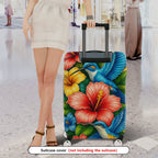 1-Piece Colorful Floral Bird Art Luggage  Suitcase Luggage Cover, Stretch Protective Sleeve