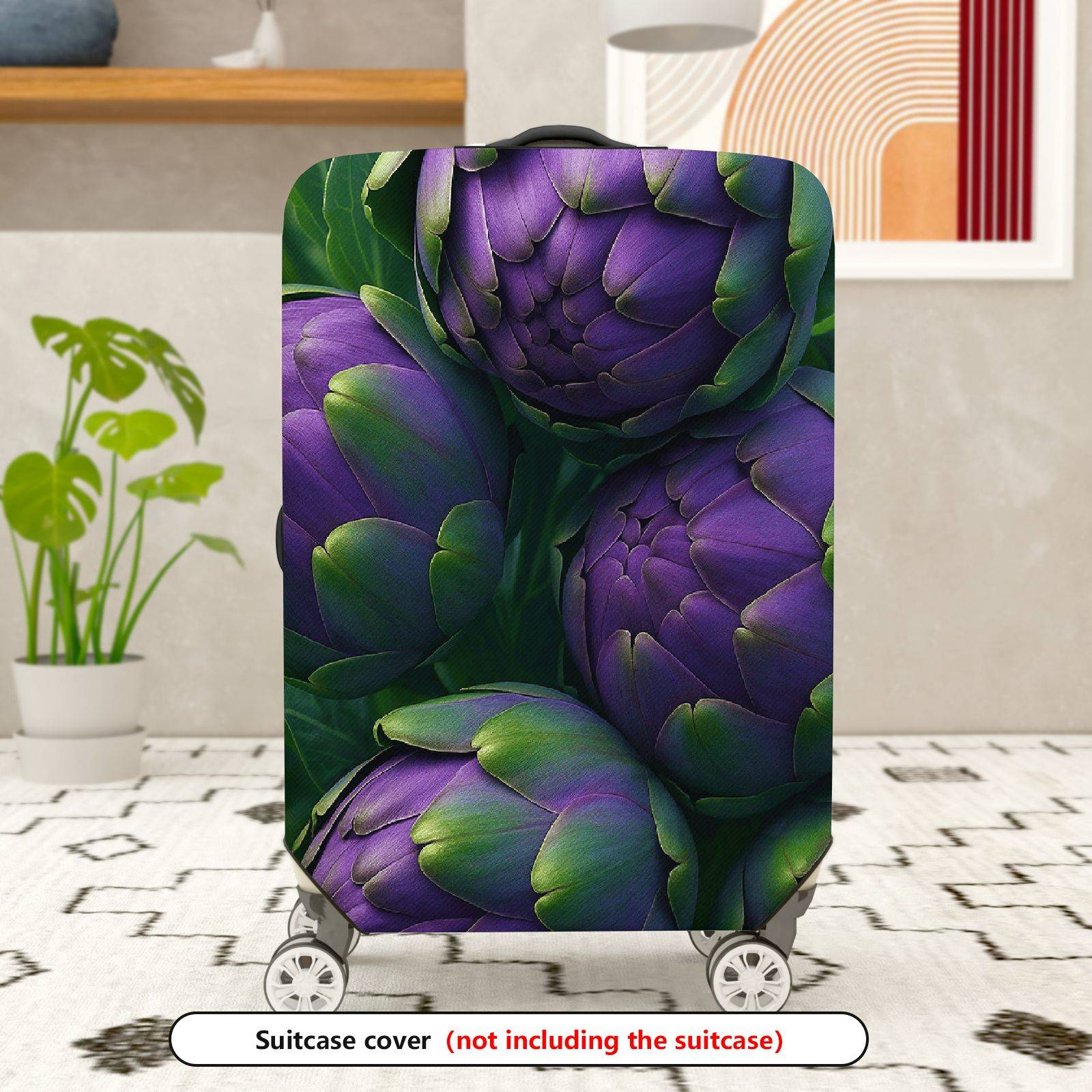 1-Piece Purple Green Artichoke Nature Floral Travel  Suitcase Luggage Cover, Stretch Protective Sleeve