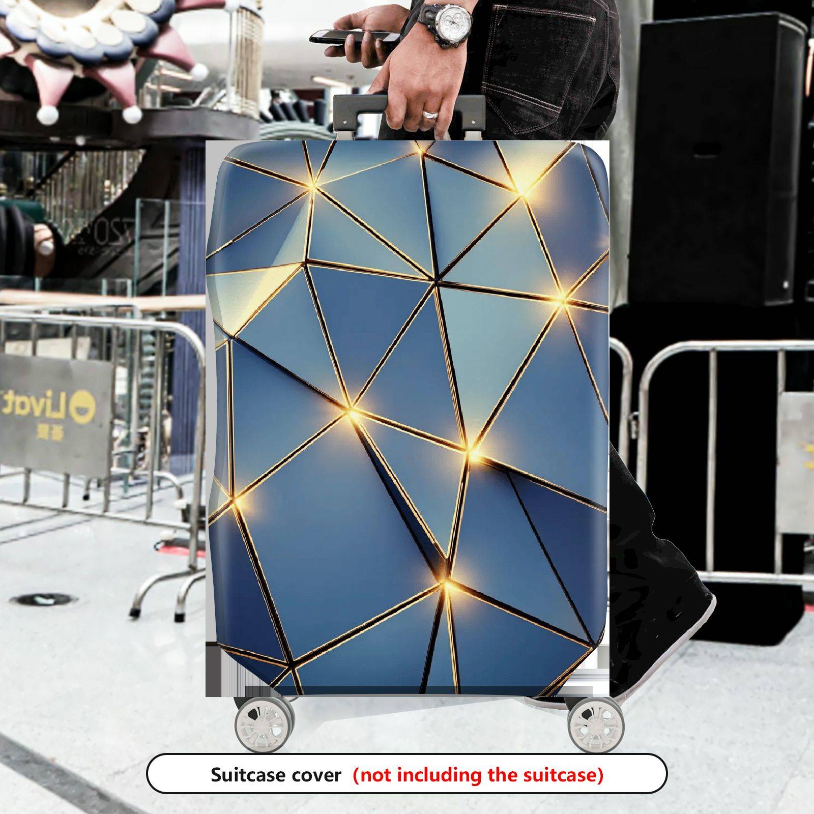 1-Piece Geometric Blue Gold Abstract Modern Stylish Artistic  Suitcase Luggage Cover, Stretch Protective Sleeve