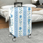 1-Piece Blue Floral Pattern Vertical Line Berry Leaf  Suitcase Luggage Cover, Stretch Protective Sleeve