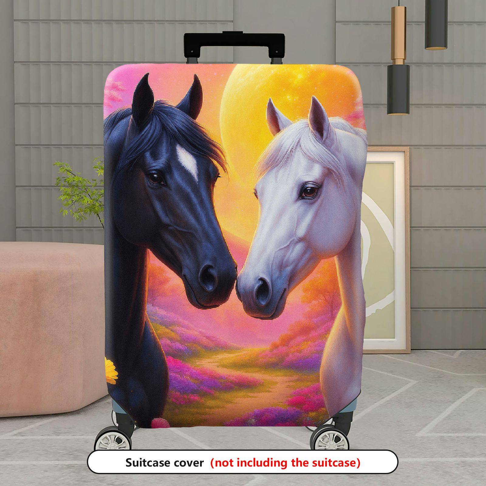 1-Piece Horse Sunset Floral Art Romance Colorful  Suitcase Luggage Cover, Stretch Protective Sleeve