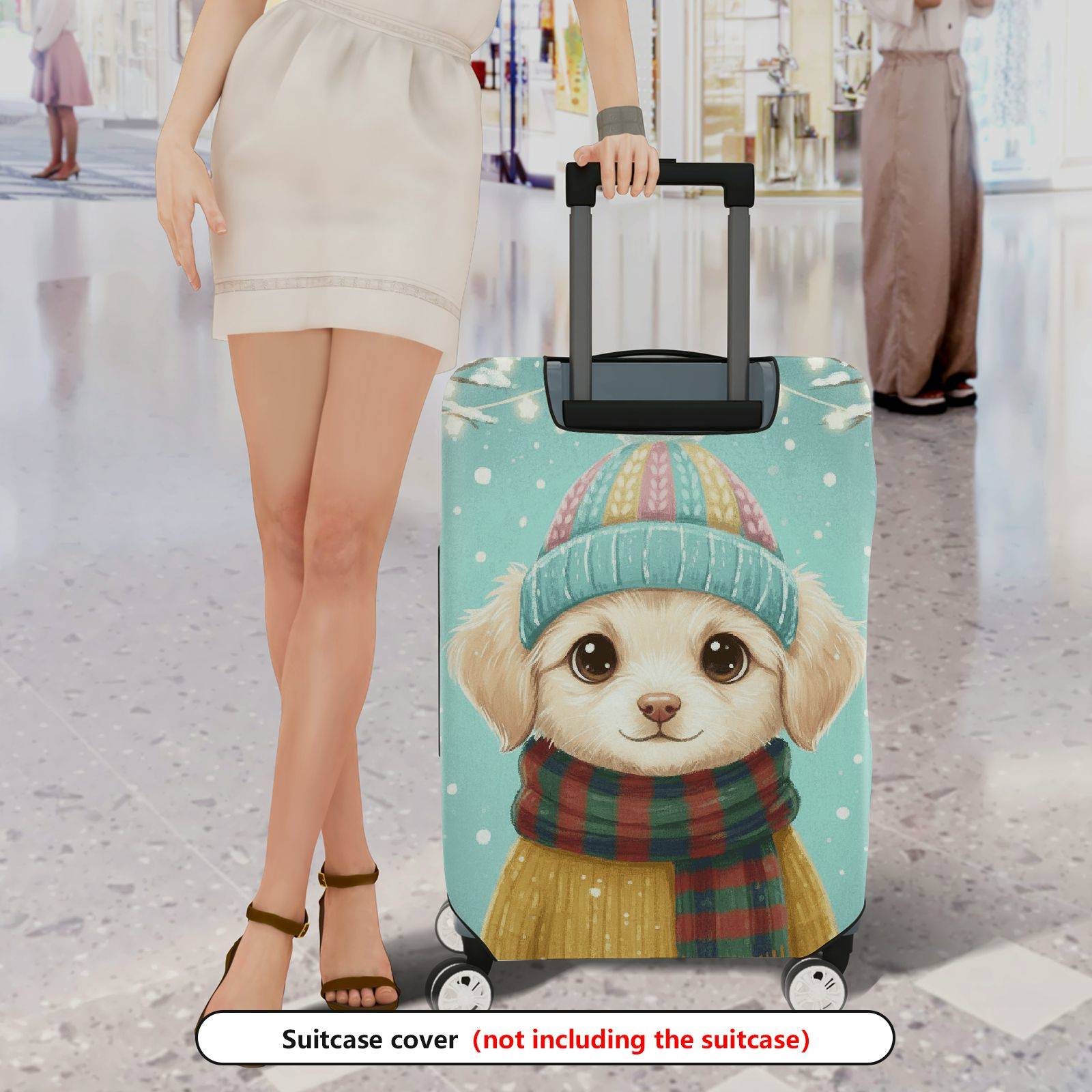 1-Piece Cute Winter Dog Snow Holiday Colorful Scarf  Suitcase Luggage Cover, Stretch Protective Sleeve