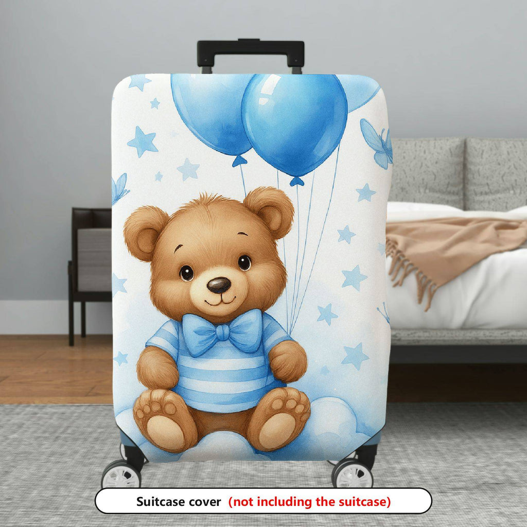 1-Piece Cute Bear Blue Balloon Stars Clouds Butterfly  Suitcase Luggage Cover, Stretch Protective Sleeve