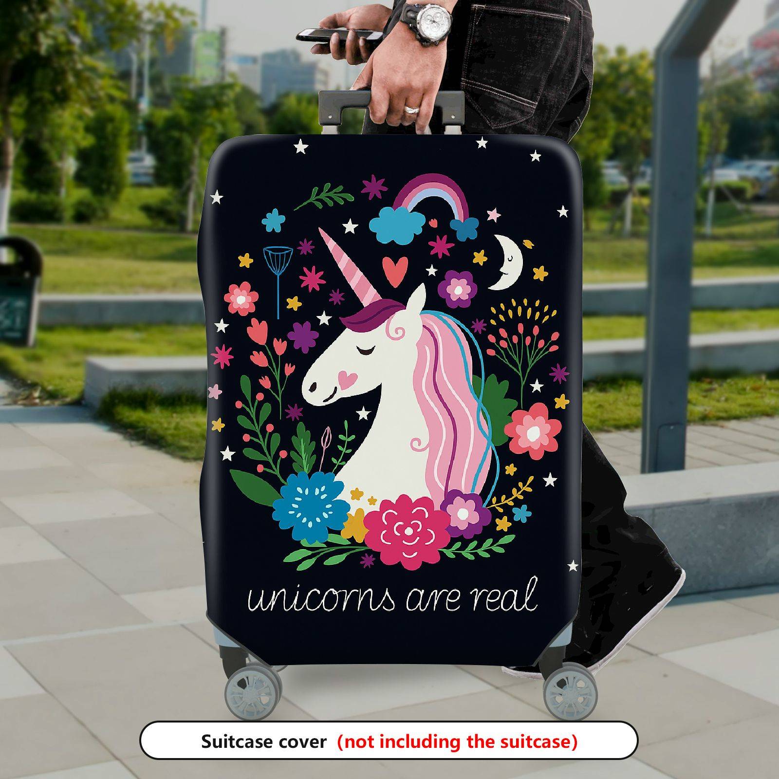 1-Piece Unicorn Floral Star Moon Heart Rainbow  Suitcase Luggage Cover, Stretch Protective Sleeve