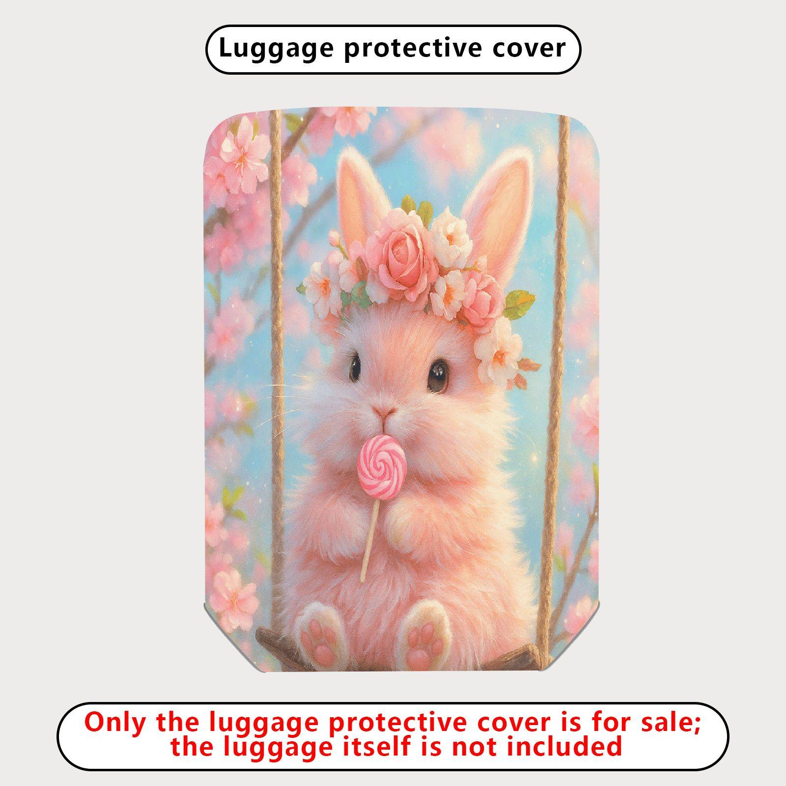 1-Piece Cute Floral Bunny Candy Swing Pastel  Suitcase Luggage Cover, Stretch Protective Sleeve
