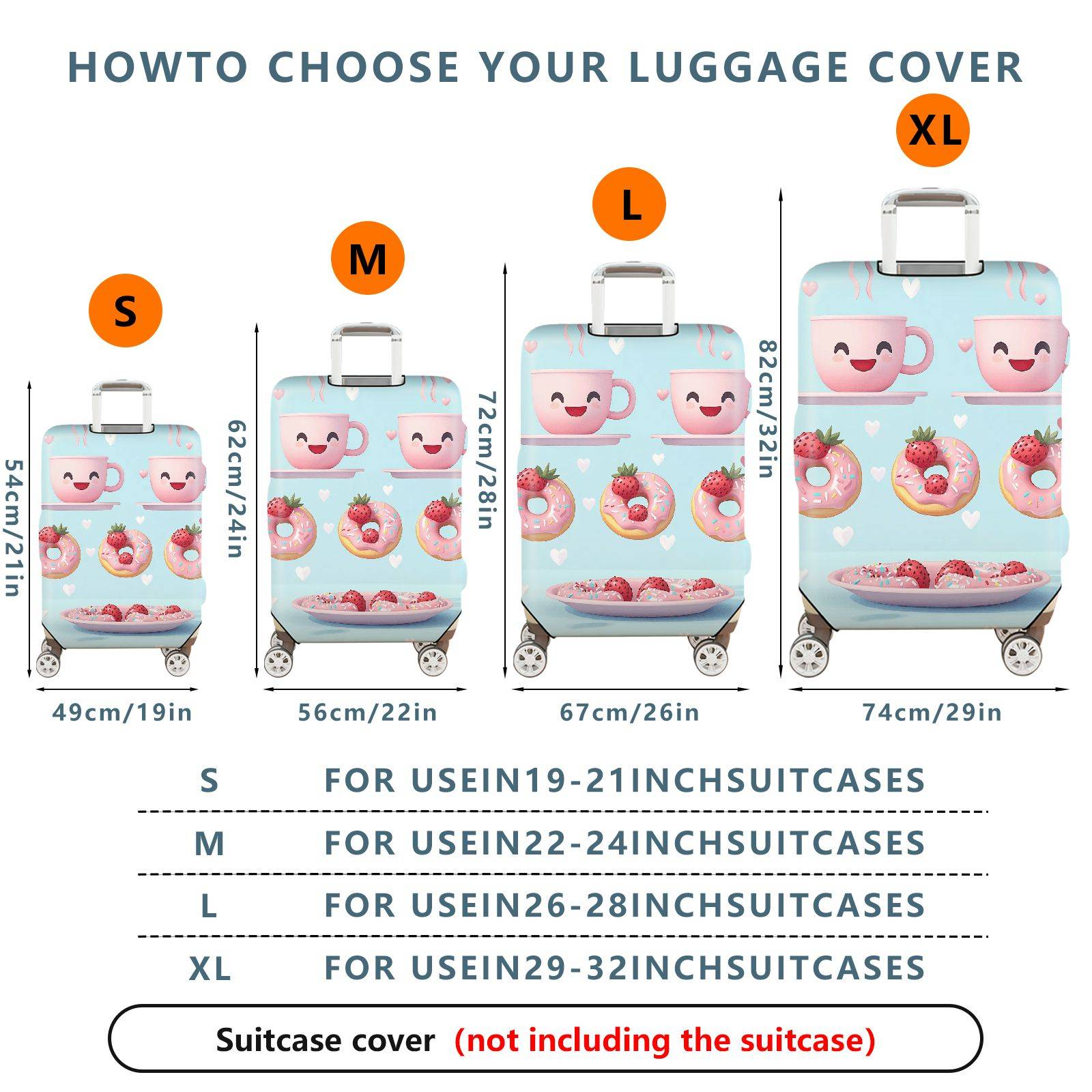 1-Piece Cute  Donut Strawberry Coffee Heart  Suitcase Luggage Cover, Stretch Protective Sleeve