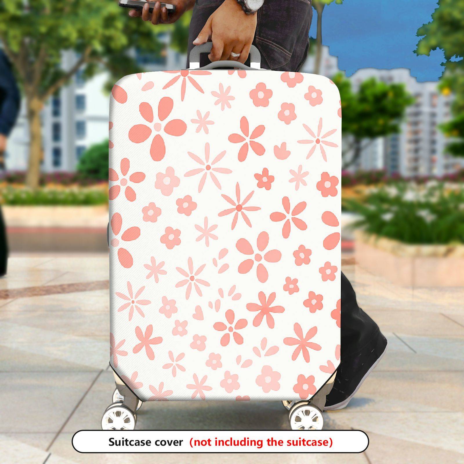 1-Piece Pink Floral Flower Blossom Daisy Spring Holiday  Suitcase Luggage Cover, Stretch Protective Sleeve