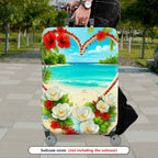 1-Piece Beach Floral Heart Tropical Paradise Colorful  Suitcase Luggage Cover, Stretch Protective Sleeve