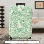 1-Piece Wave Cat Pattern Green Minimalist Artistic Cute Elegant  Suitcase Luggage Cover, Stretch Protective Sleeve