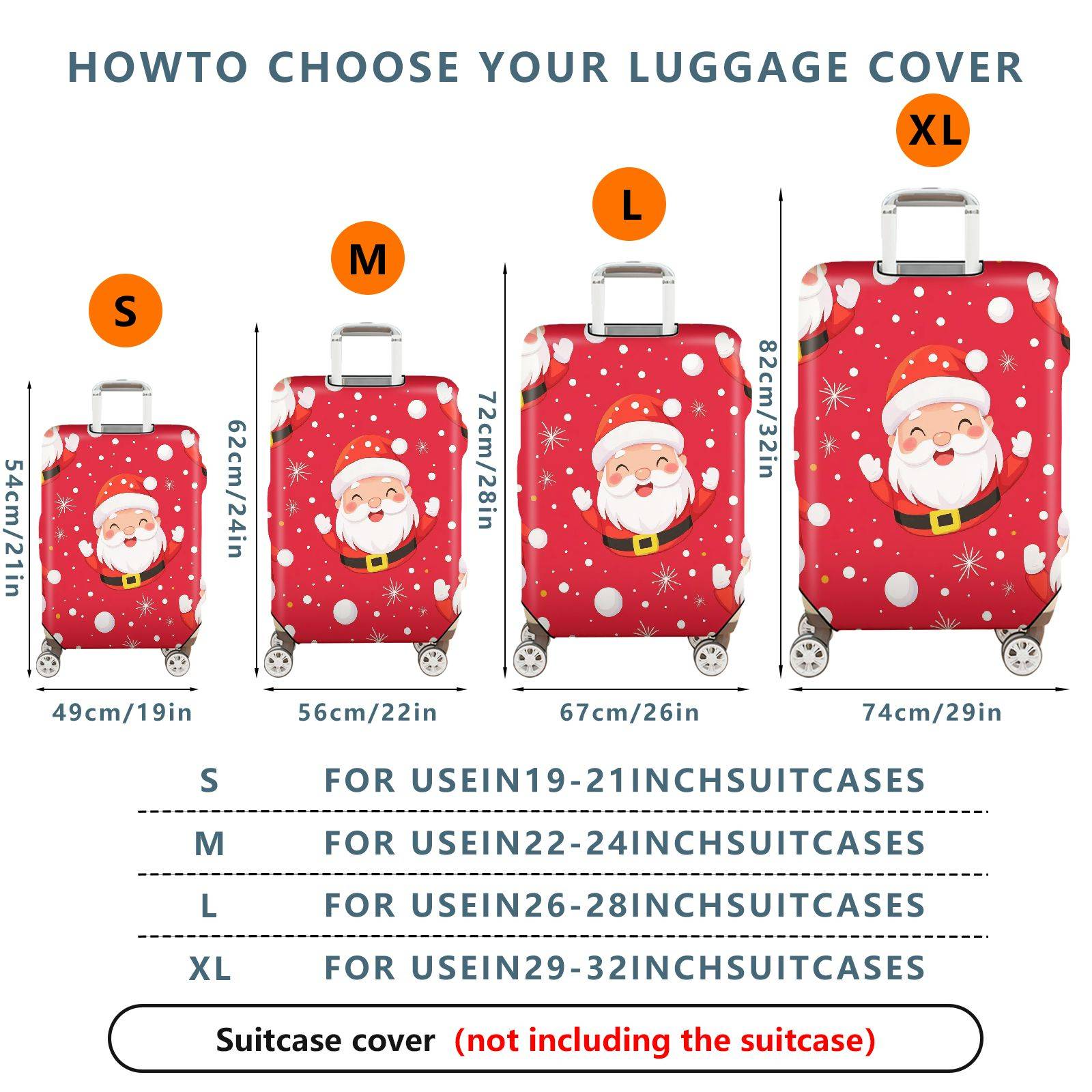 1-Piece Santa Claus Red Snowflakes Holiday Festive Cheer  Suitcase Luggage Cover, Stretch Protective Sleeve