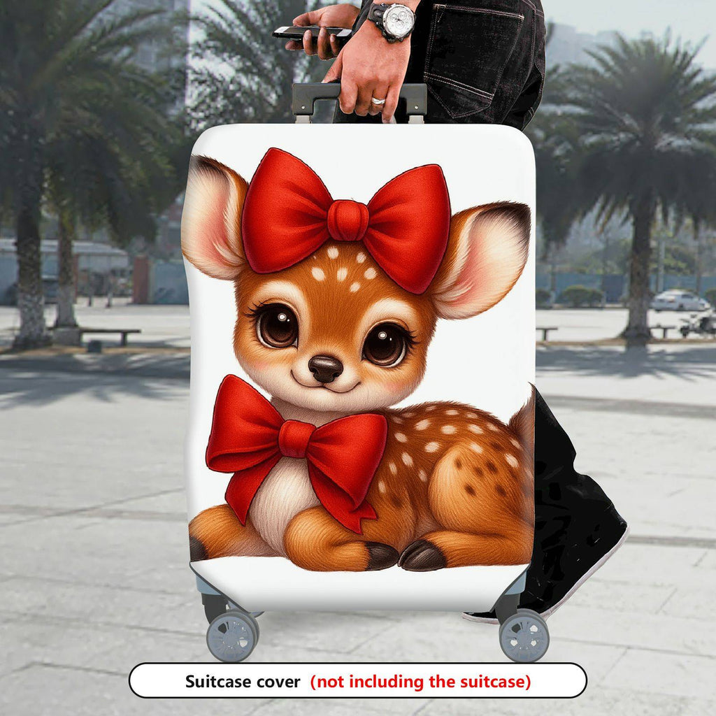 1-Piece Cute Deer  Red Bow Animal  Suitcase Luggage Cover, Stretch Protective Sleeve
