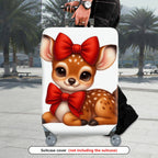 1-Piece Cute Deer  Red Bow Animal  Suitcase Luggage Cover, Stretch Protective Sleeve