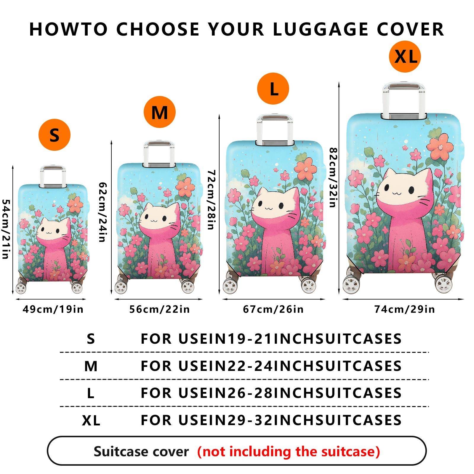 1-Piece Floral Cute Pink Cat  Suitcase Luggage Cover, Stretch Protective Sleeve
