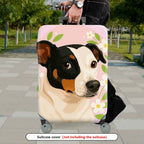1-Piece Dog Floral Pink Green Cute Artistic  Suitcase Luggage Cover, Stretch Protective Sleeve