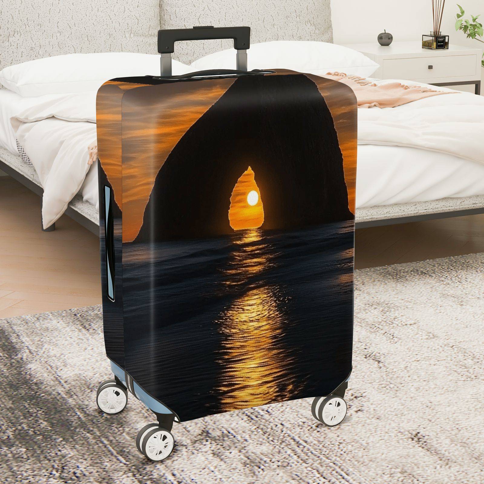 1-Piece Sunset Ocean Arch Nature Landscape Scenic Evening  Suitcase Luggage Cover, Stretch Protective Sleeve