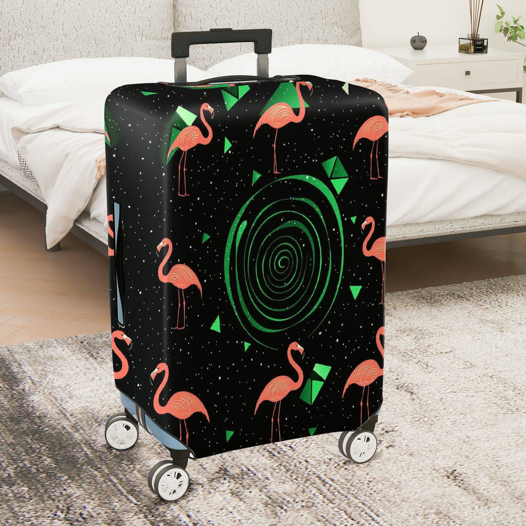 1-Piece Flamingo Geometric Spiral Pink Green Black  Suitcase Luggage Cover, Stretch Protective Sleeve