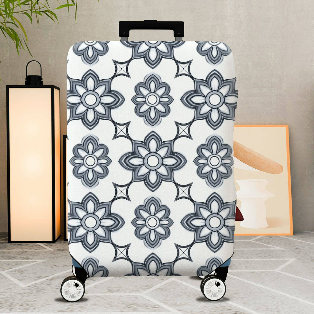 1-Piece Floral Pattern Geometric Black and White Elegant Artistic  Suitcase Luggage Cover, Stretch Protective Sleeve