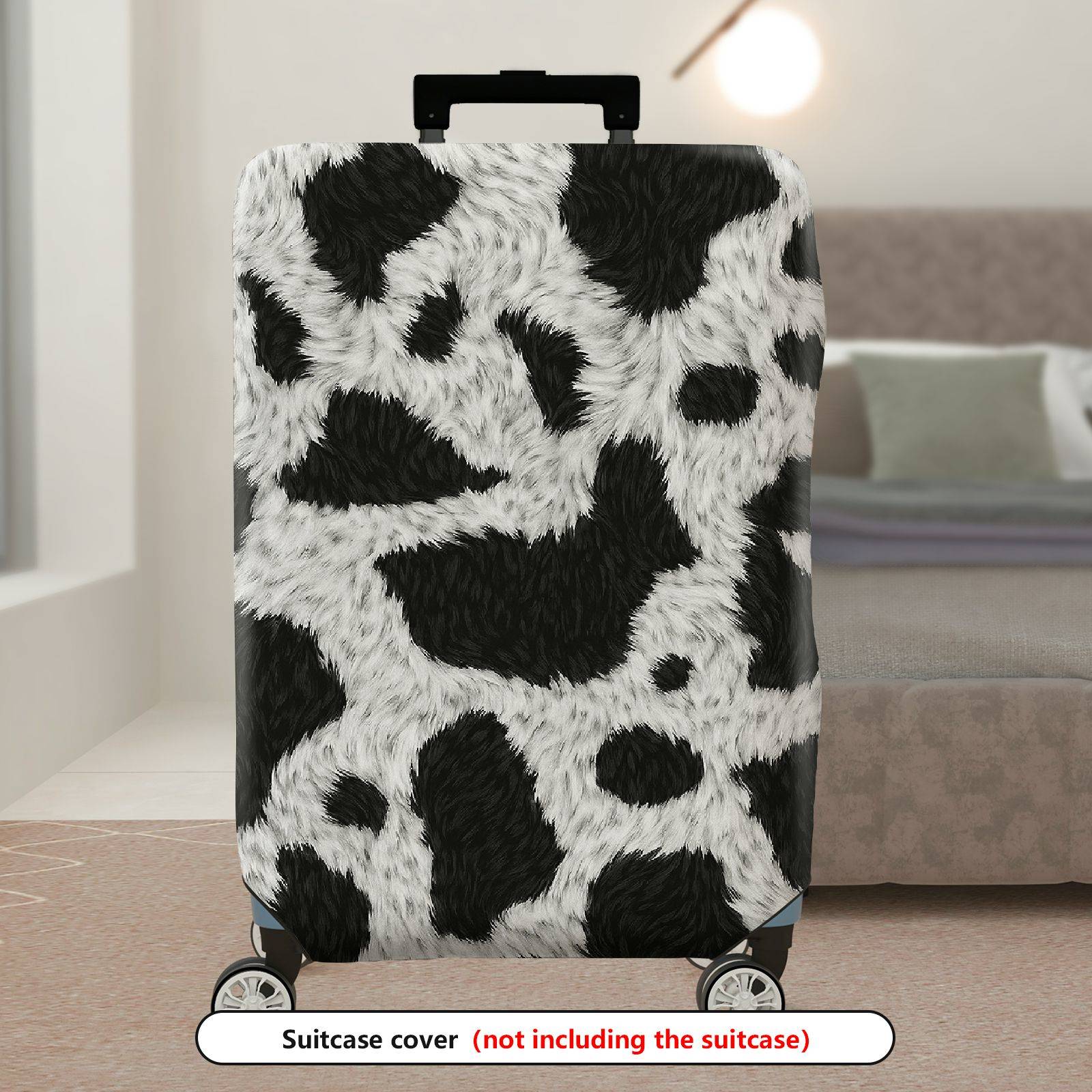 1-Piece Animal Print Black White Furry Cow Abstract  Suitcase Luggage Cover, Stretch Protective Sleeve