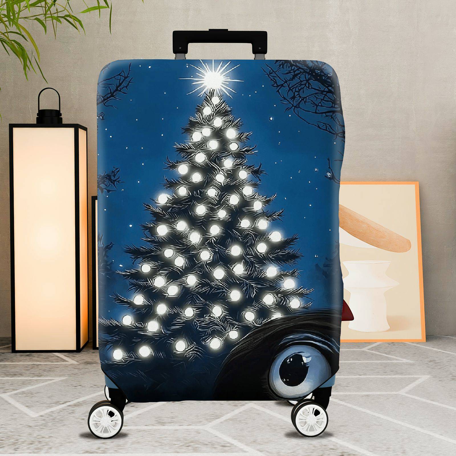 1-Piece Starry Night Christmas Tree Lights Winter Holiday Festive  Suitcase Luggage Cover, Stretch Protective Sleeve