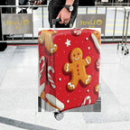 1-Piece Gingerbread Candy Cane Christmas Holiday Festive  Suitcase Luggage Cover, Stretch Protective Sleeve