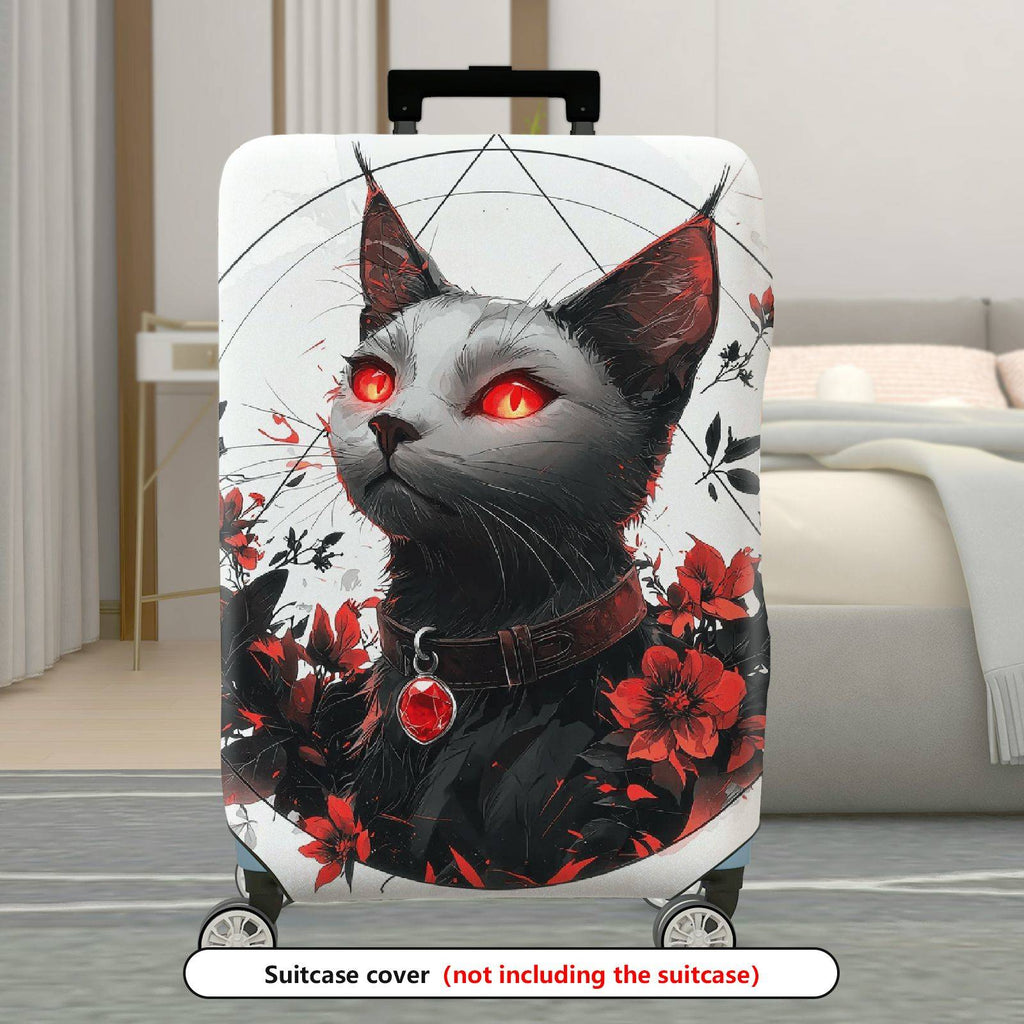 1-Piece Black Cat Red Eyes Floral Gothic Art  Suitcase Luggage Cover, Stretch Protective Sleeve