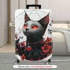 1-Piece Black Cat Red Eyes Floral Gothic Art  Suitcase Luggage Cover, Stretch Protective Sleeve