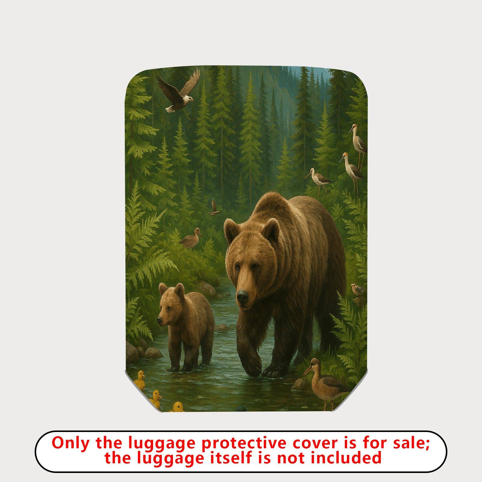 1-Piece Bear Forest Wildlife Scenic Nature Animal Landscape  Suitcase Luggage Cover, Stretch Protective Sleeve