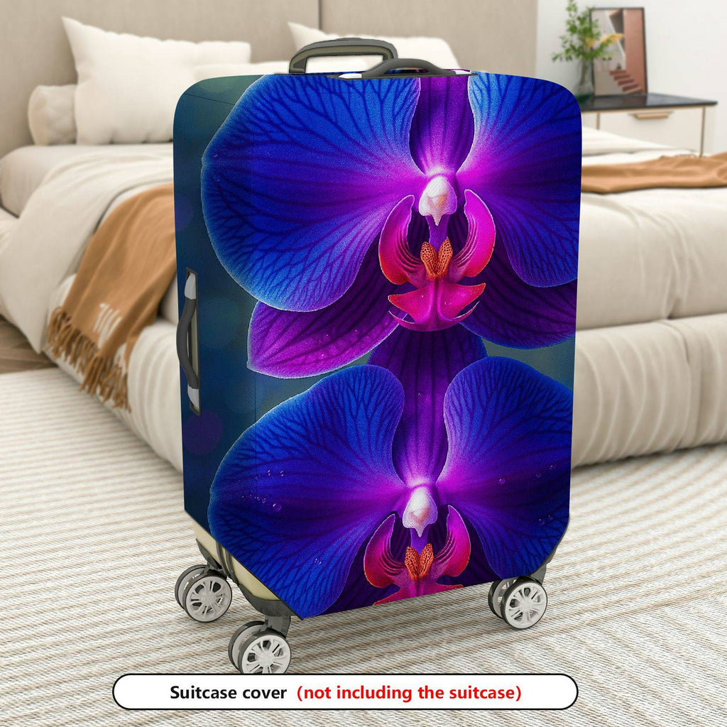 1-Piece Orchid Blue Purple Floral Nature Exotic  Suitcase Luggage Cover, Stretch Protective Sleeve