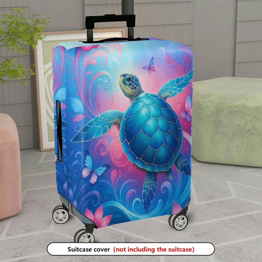 1-Piece Turtle Ocean Butterfly Colorful Artistic Nature  Suitcase Luggage Cover, Stretch Protective Sleeve