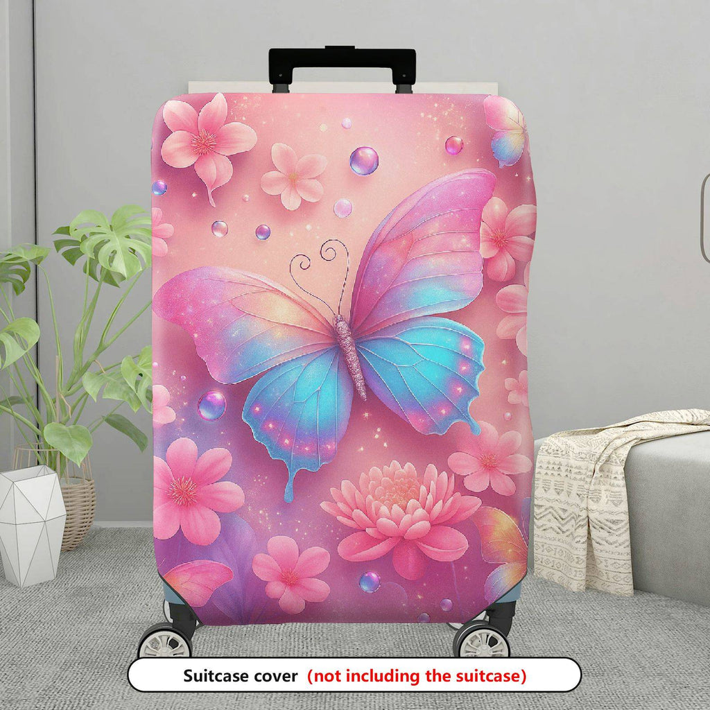 1-Piece Colorful Butterfly Floral Shimmer Watercolor Fantasy  Suitcase Luggage Cover, Stretch Protective Sleeve