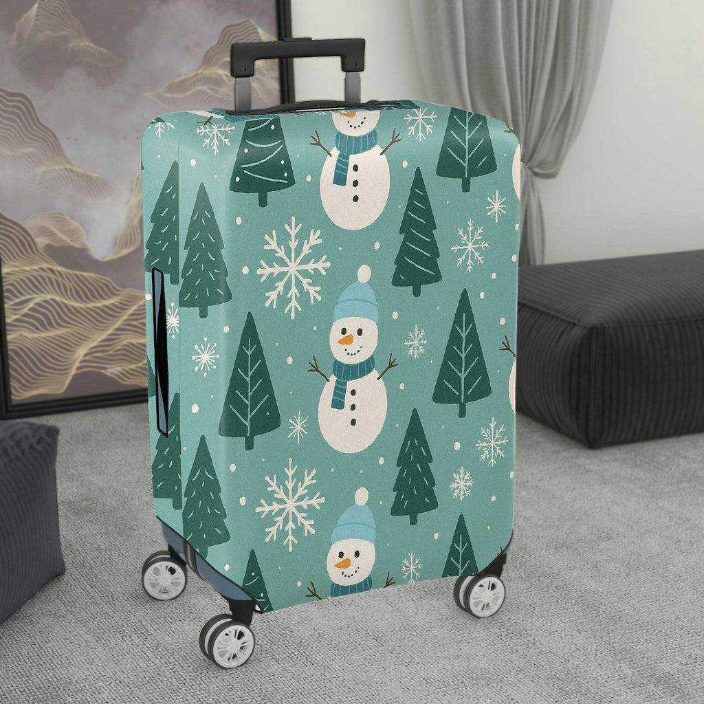 1-Piece Christmas Snowman Pine Tree Winter Holiday  Suitcase Luggage Cover, Stretch Protective Sleeve