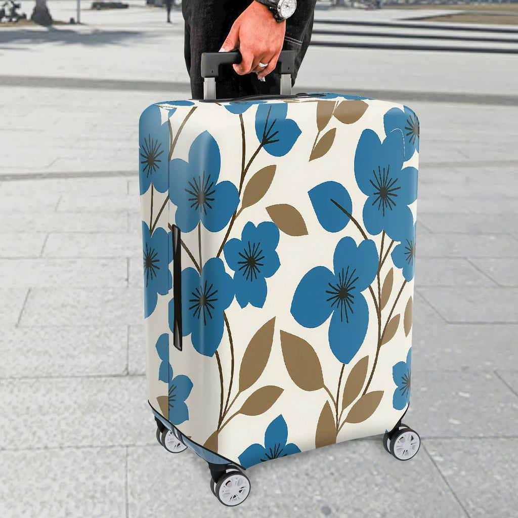 1-Piece Blue Floral Print Decorative  Suitcase Luggage Cover, Stretch Protective Sleeve