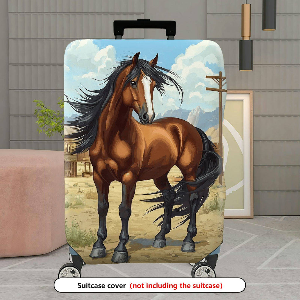 1-Piece Horse Western Countryside Vintage Scenery Artistic  Suitcase Luggage Cover, Stretch Protective Sleeve