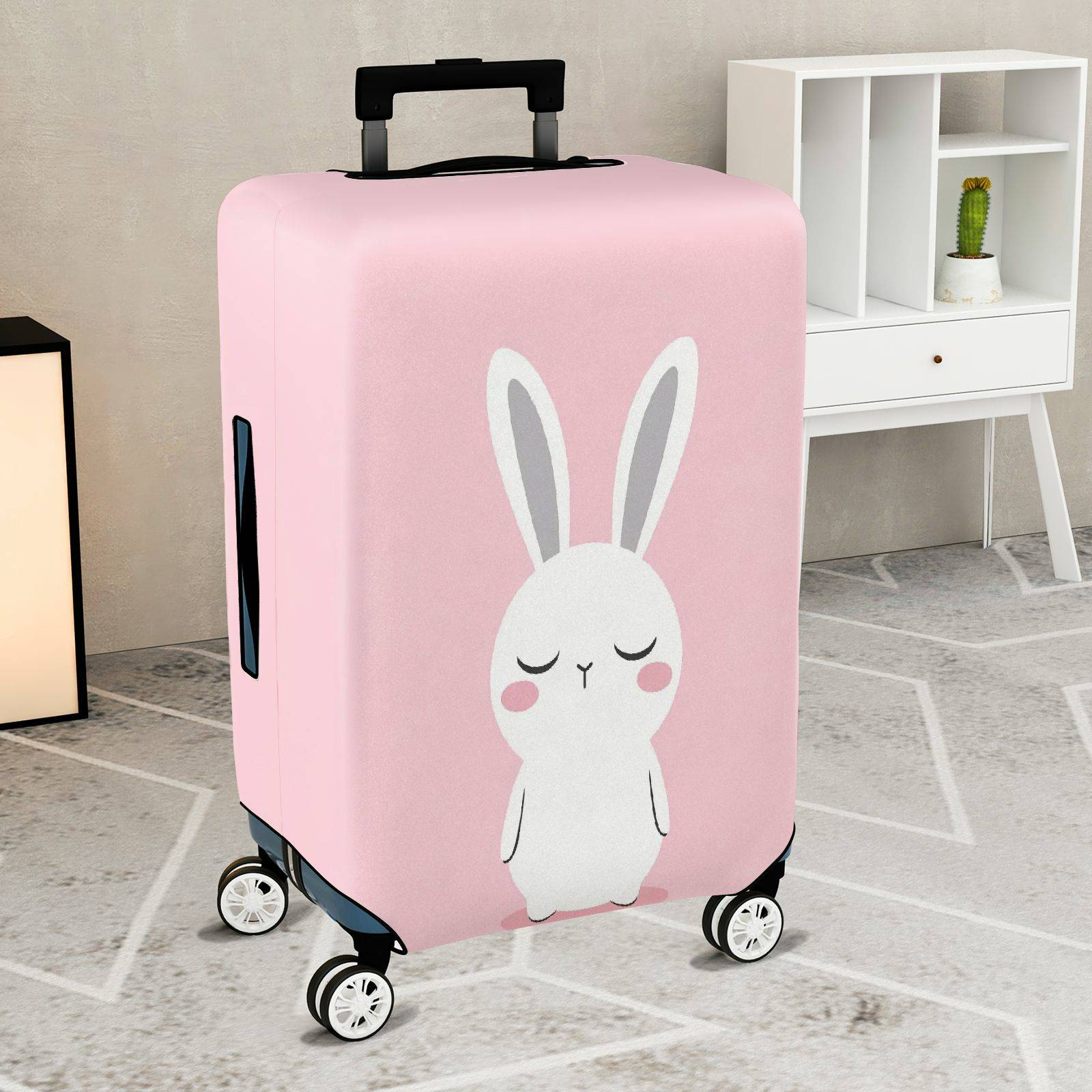 1-Piece Pink Cute Bunny  Animal Travel  Suitcase Luggage Cover, Stretch Protective Sleeve