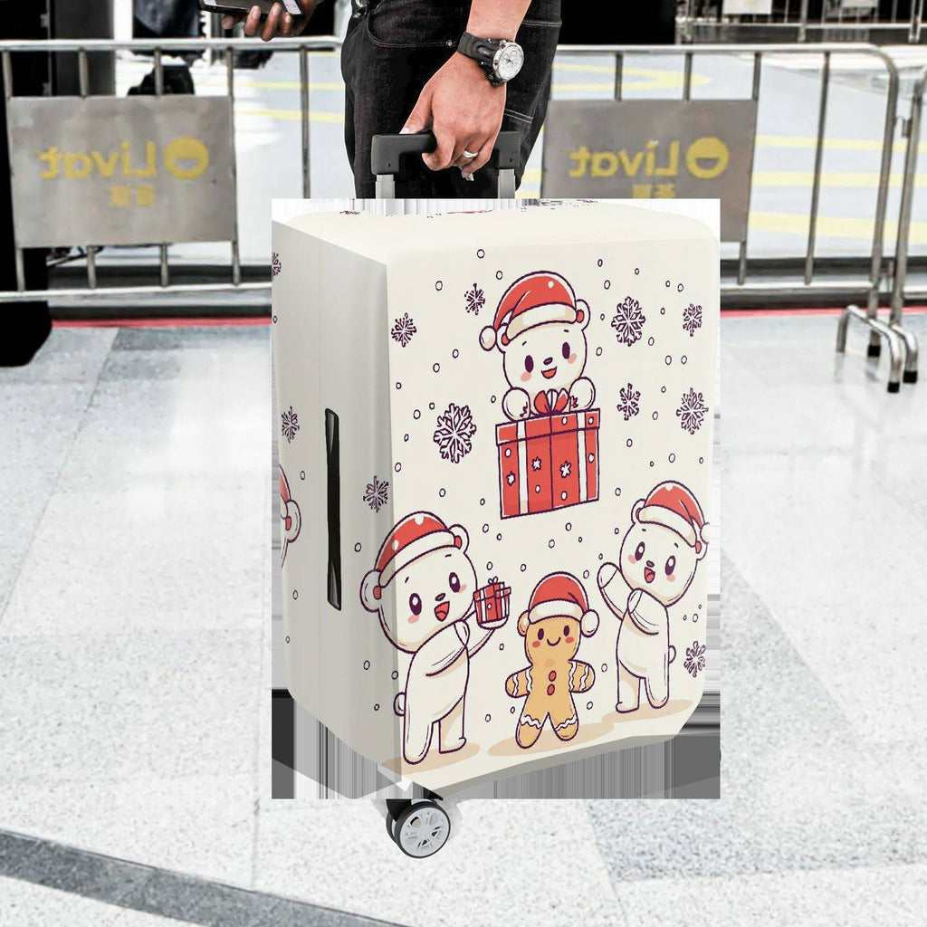 1-Piece Christmas Bear Gift Snowflakes Holiday  Suitcase Luggage Cover, Stretch Protective Sleeve
