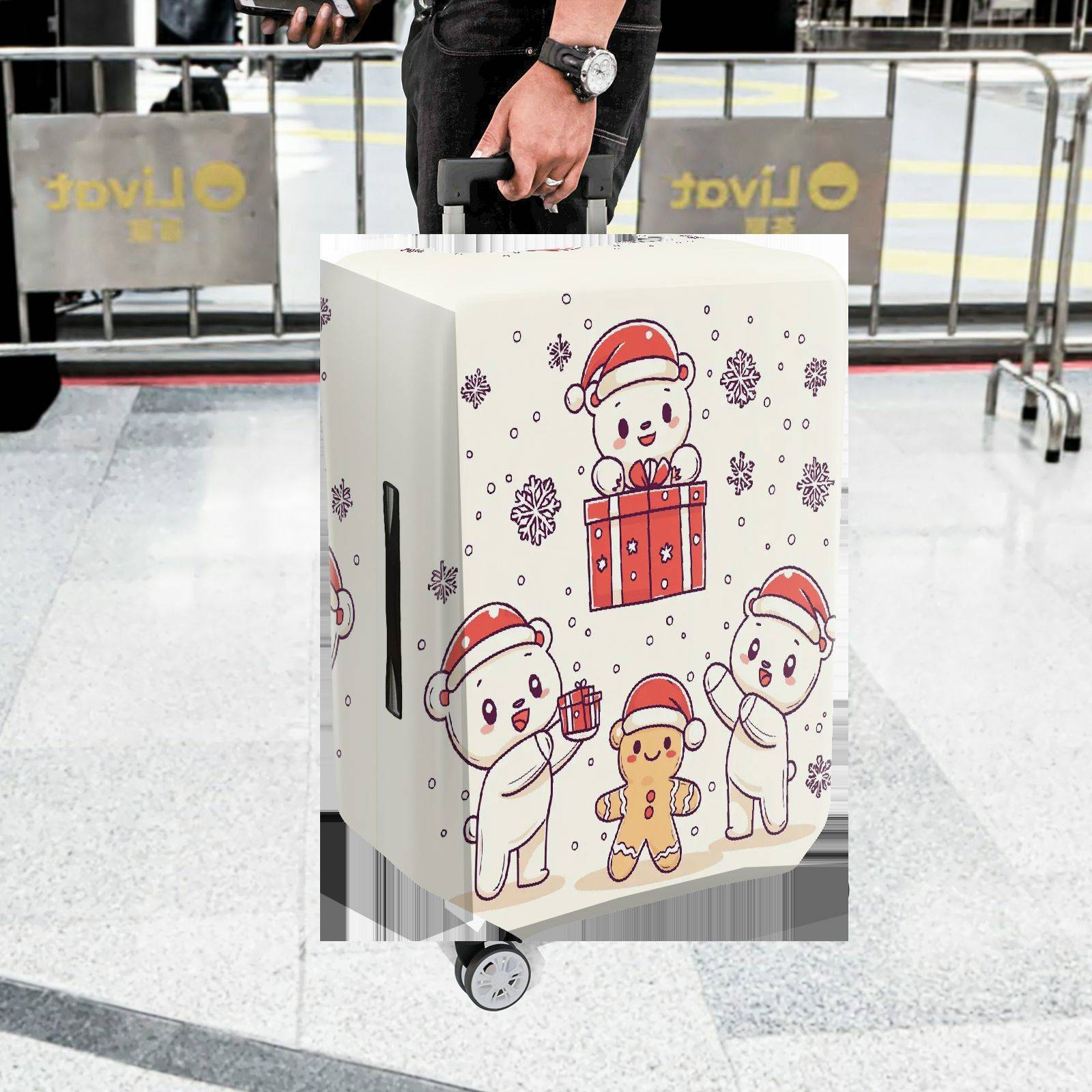 1-Piece Christmas Bear Gift Snowflakes Holiday  Suitcase Luggage Cover, Stretch Protective Sleeve