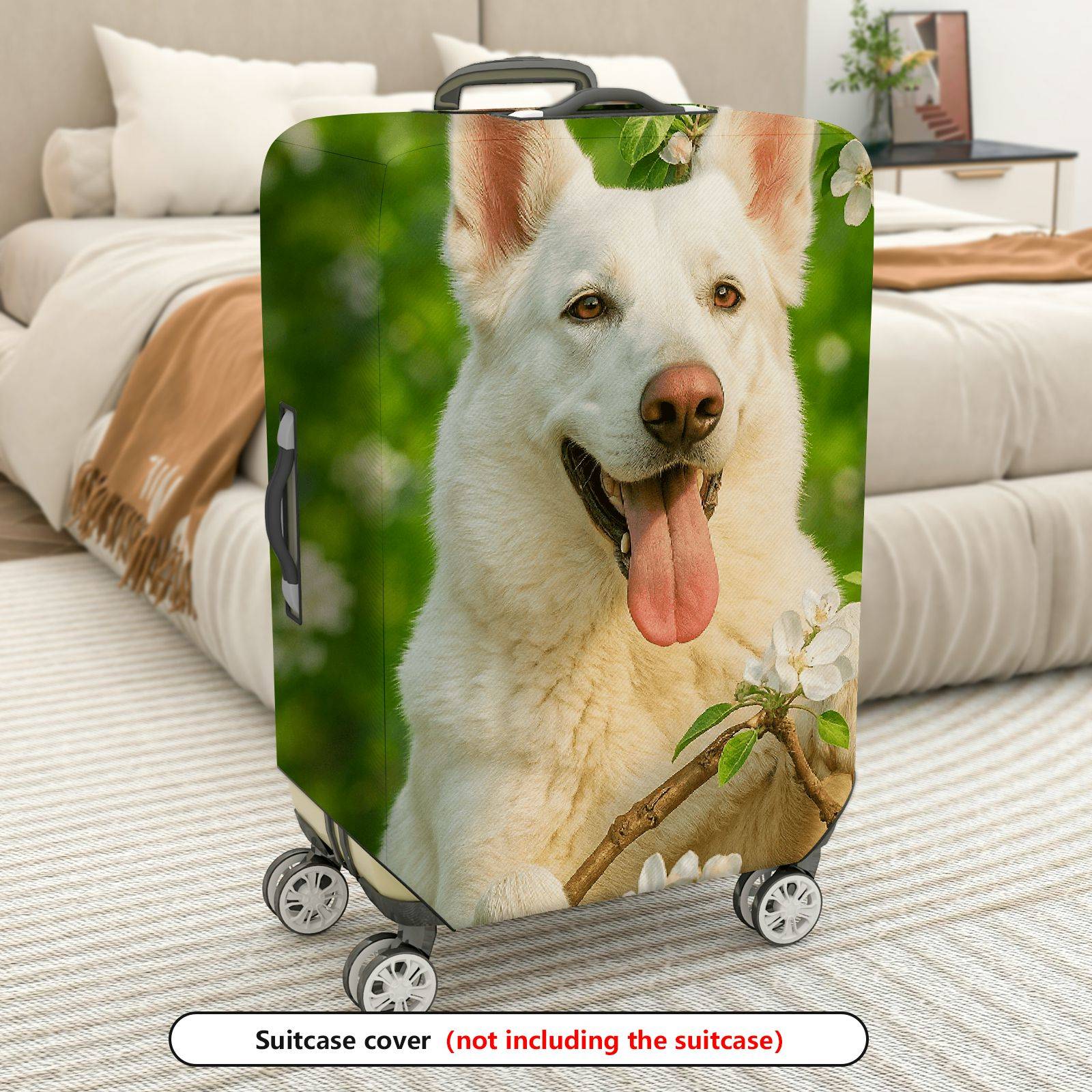 1-Piece Dog Floral Green Nature Spring Blossom  Suitcase Luggage Cover, Stretch Protective Sleeve
