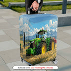 1-Piece Green Tractor Field Mountain Rural Landscape  Suitcase Luggage Cover, Stretch Protective Sleeve