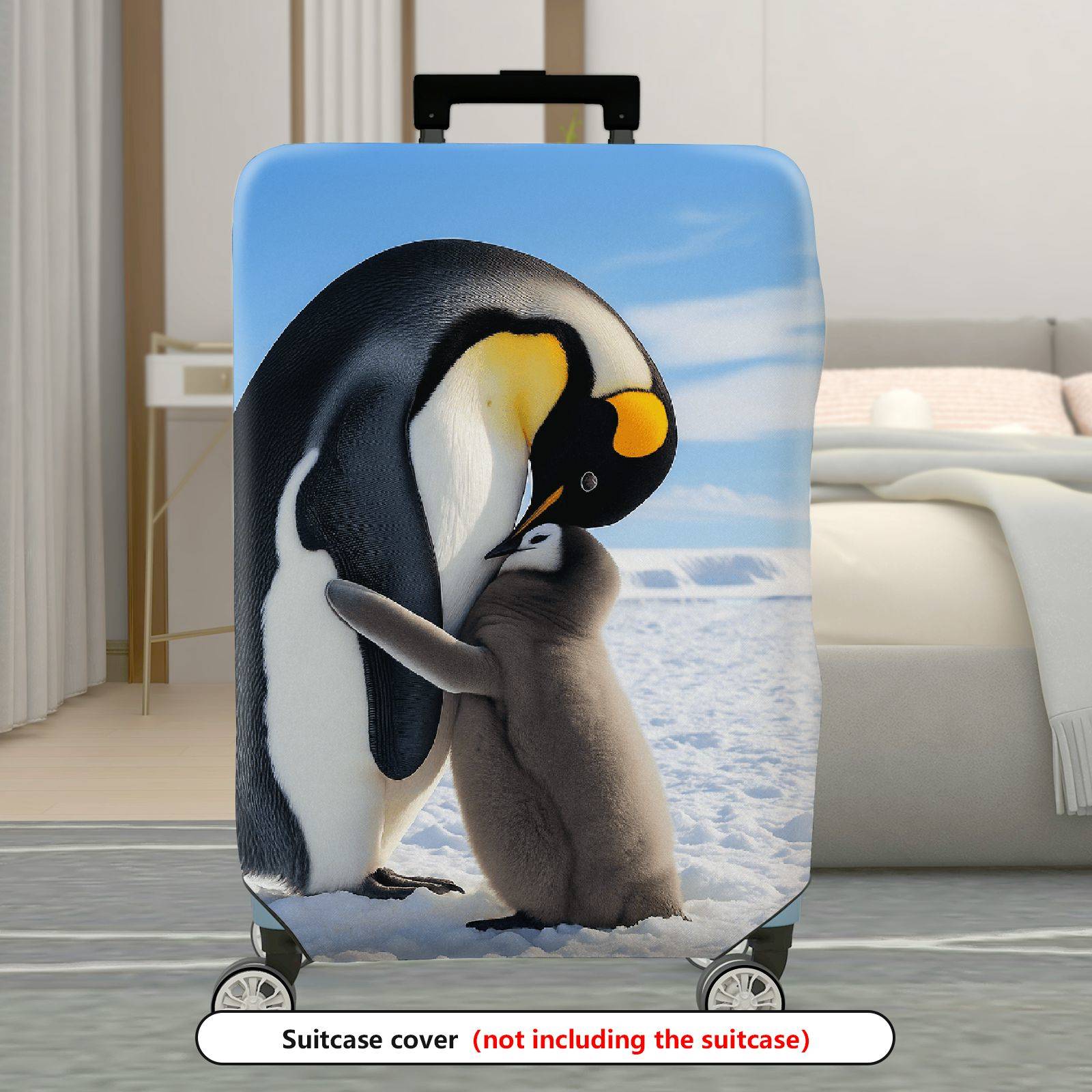 1-Piece Penguin Arctic Snow Cute Family Love Warm  Suitcase Luggage Cover, Stretch Protective Sleeve
