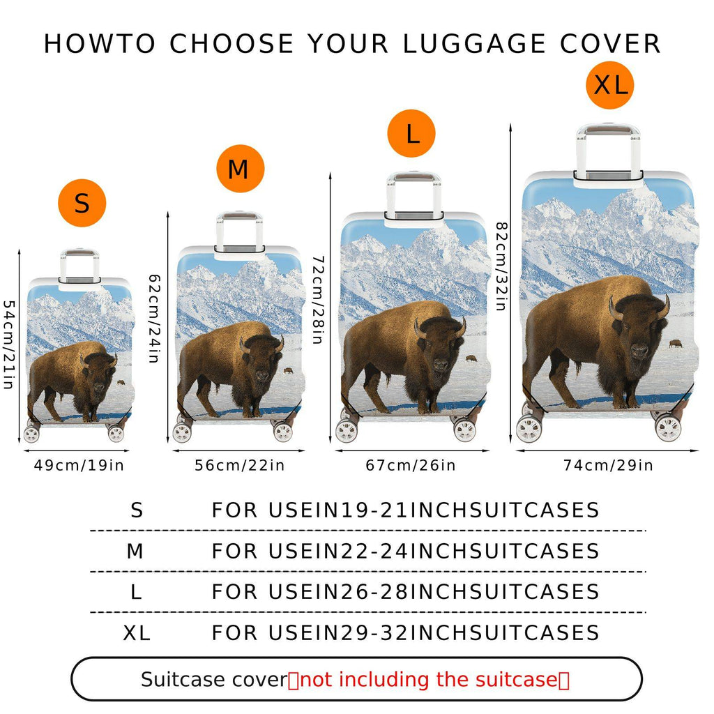 1-Piece Bison Mountain Snow Wildlife Nature Landscape  Suitcase Luggage Cover, Stretch Protective Sleeve