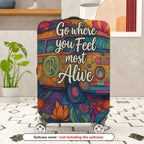 1-Piece Adventure Quote Floral Retro Van Colorful Artistic  Suitcase Luggage Cover, Stretch Protective Sleeve