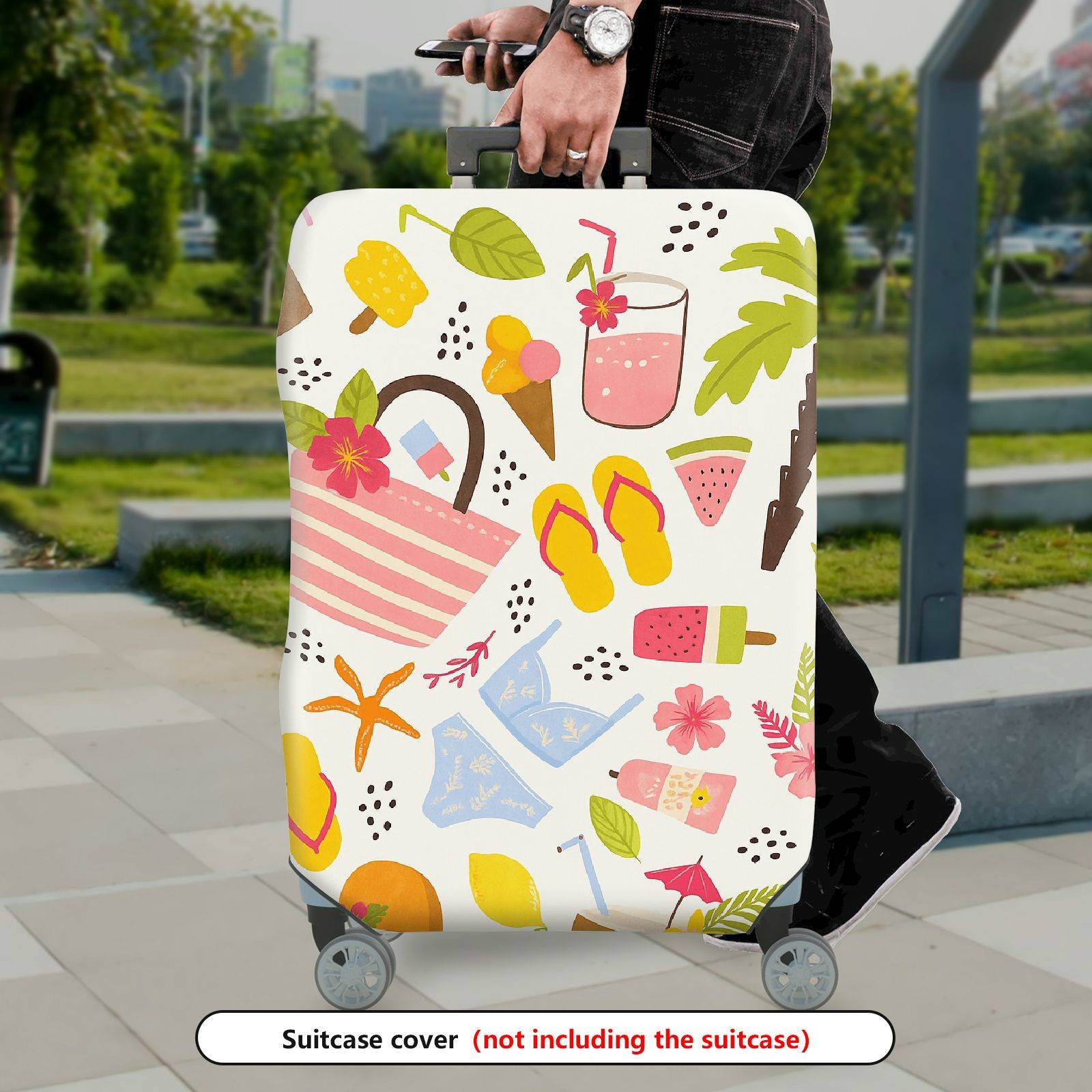 1-Piece Summer Beach Tropical Holiday Vacation Colorful Fun  Suitcase Luggage Cover, Stretch Protective Sleeve