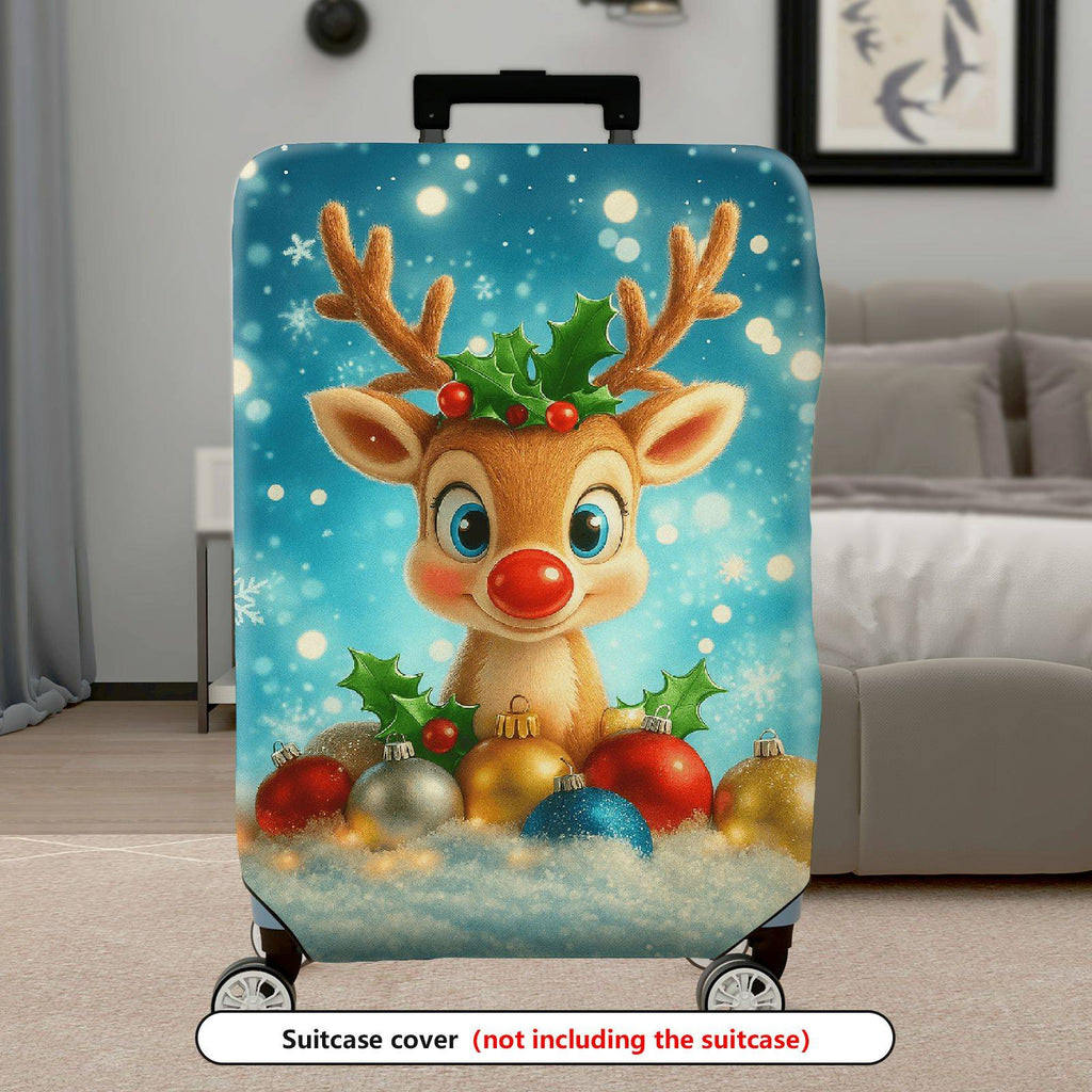 1-Piece Reindeer Christmas Snowflakes Ornaments Holiday  Suitcase Luggage Cover, Stretch Protective Sleeve